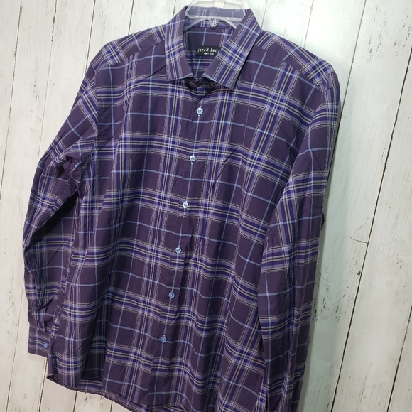 Jared Lang Men's Purple Plaid Cotton Long Sleeve - Picture 2 of 6